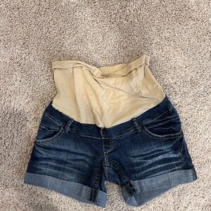 Wildflowers Maternity Denim and Tan High Waist Shorts